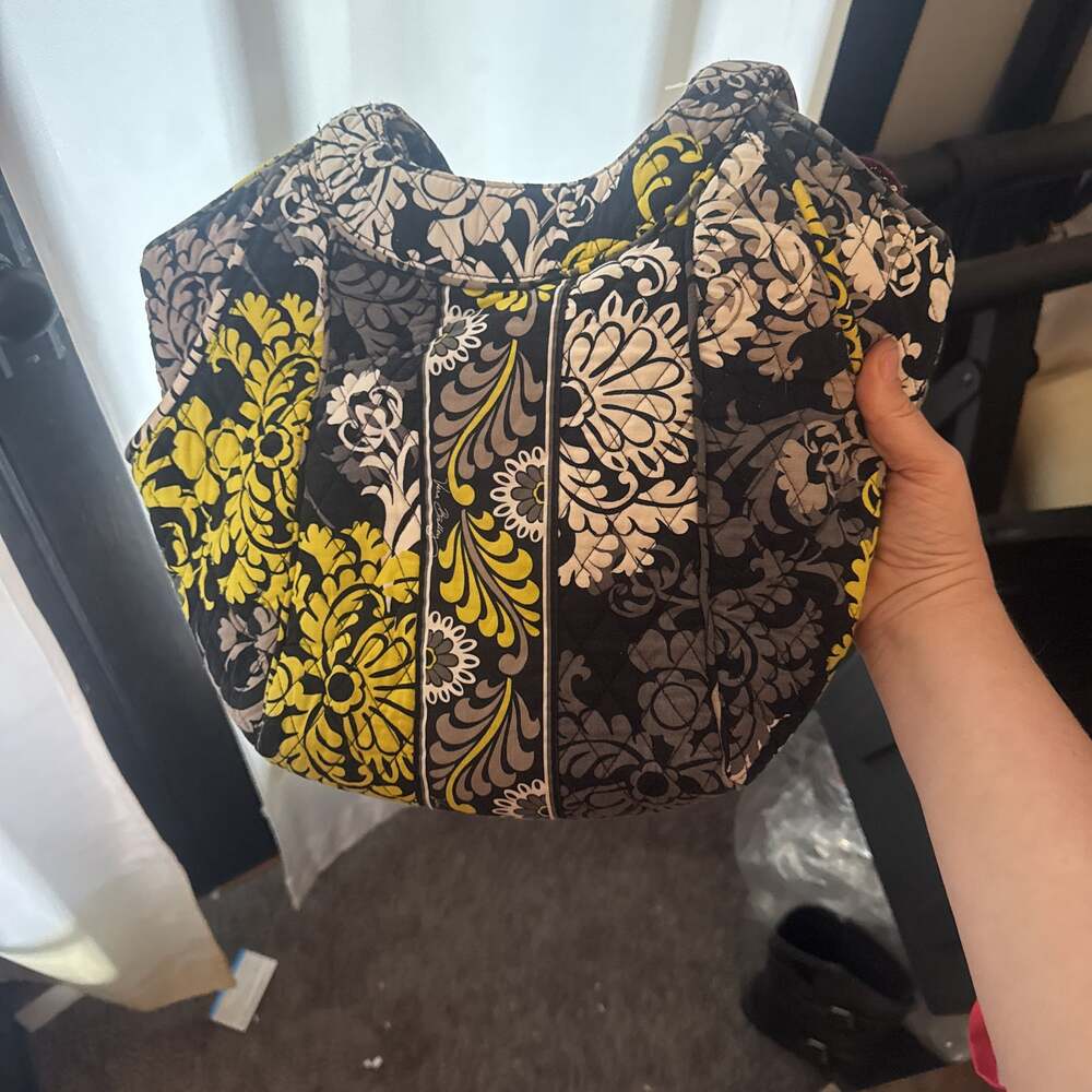 Vera Bradley Baroque Hobo Shoulder Bag Purse Yellow Black Gray Quilted